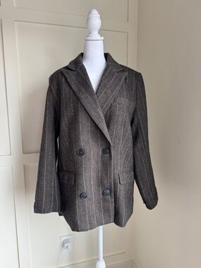 H&M Brown Pinstripe Double-Breasted Blazer